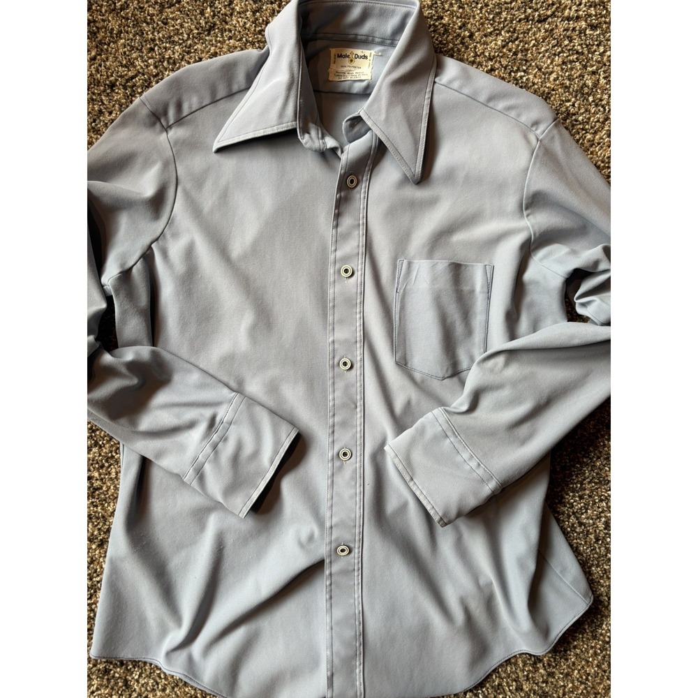 Vtg 60s 70s Disco Long Sleeve Men's Dress Shirt 100% Polyester Large